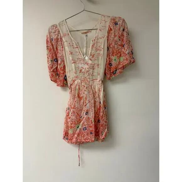 Rebecca Taylor White Silk-Blend V-Neck Tunic Top Floral Print Size 0 - Picture 1 of 4